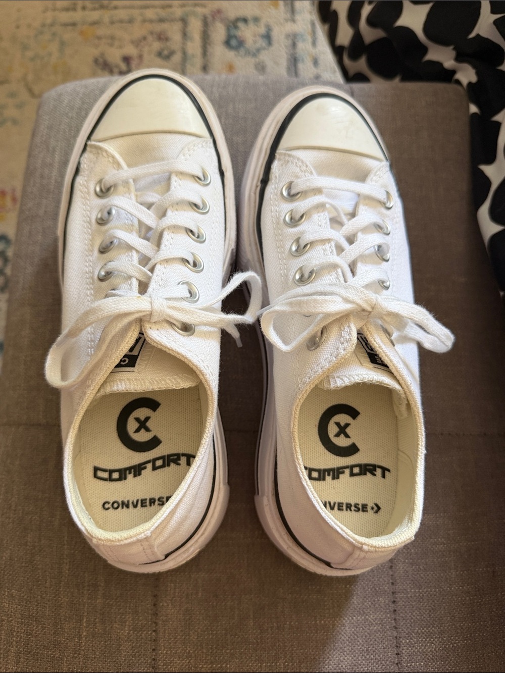 Converse White platform Canvas Sneakers with Black Trim